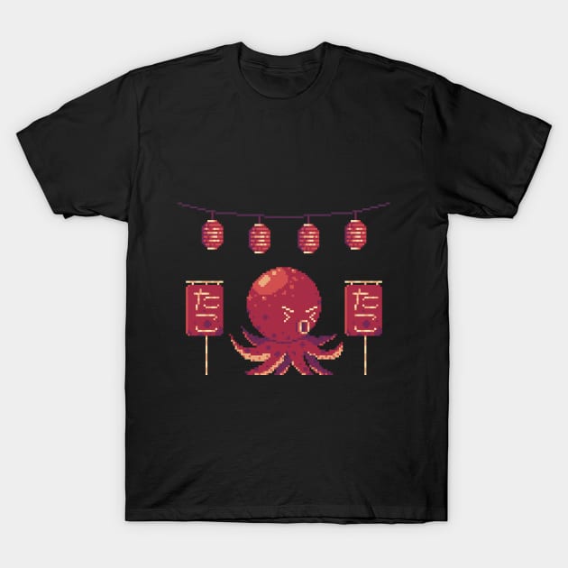 Cute Pixel Art Octopus & Lanterns T-Shirt by Pixel Hoo